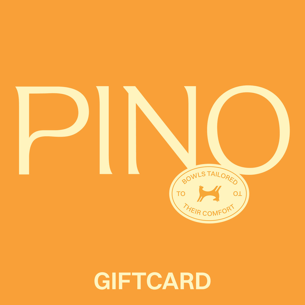 PINO gift card with the PINO logo on an orange background