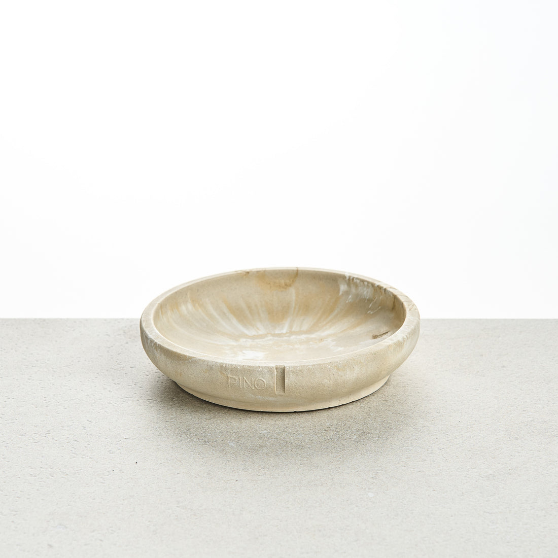PINO Whisker Friendly Bowl, a wide shallow cat bowl in sand-coloured sandstone